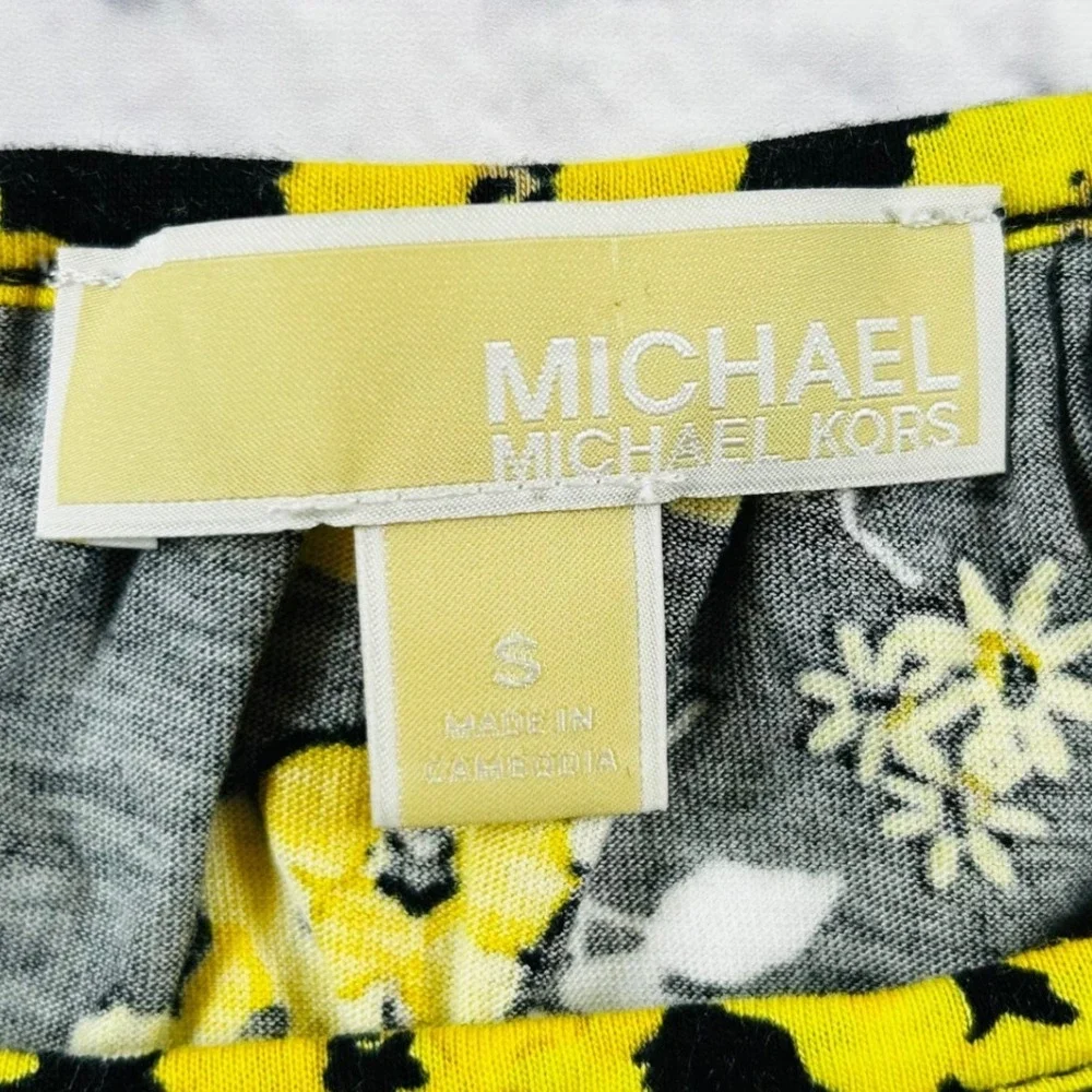 Michael Kors Womens Black Yellow Floral Bell Sleeve Blouse Shirt Small